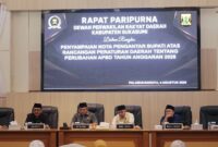 Rapat paripurna Penyampaian Nota Bupati Atas Raperda Tentang Perubahan APBD Tahun Anggaran 2025, Senin (4/8/2025).