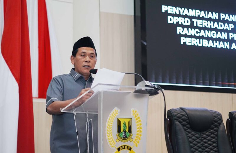 Junajah Jajah saat menyampaikan pandangan umum Fraksi PDIP terkait Raperda Perubahan APBD 2025. | Foto : Dok. DPRD