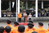 Apel kesiapan tanggap darurat bencana yang digelar di Alun-Alun Palabuhanratu, Rabu (5/11/2025).