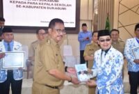 Bupati Sukabumi, Asep Japar, saat menerima buku karya Ketua DPP AKSi Jawa Barat, Dudung Narullah Koswara, Selasa (15/9/2026).